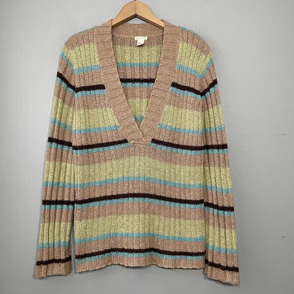 Maurices Sweater Size XL Retro Striped Rib Knit Y2K 90s Academia Preppy Grunge - Picture 1 of 6